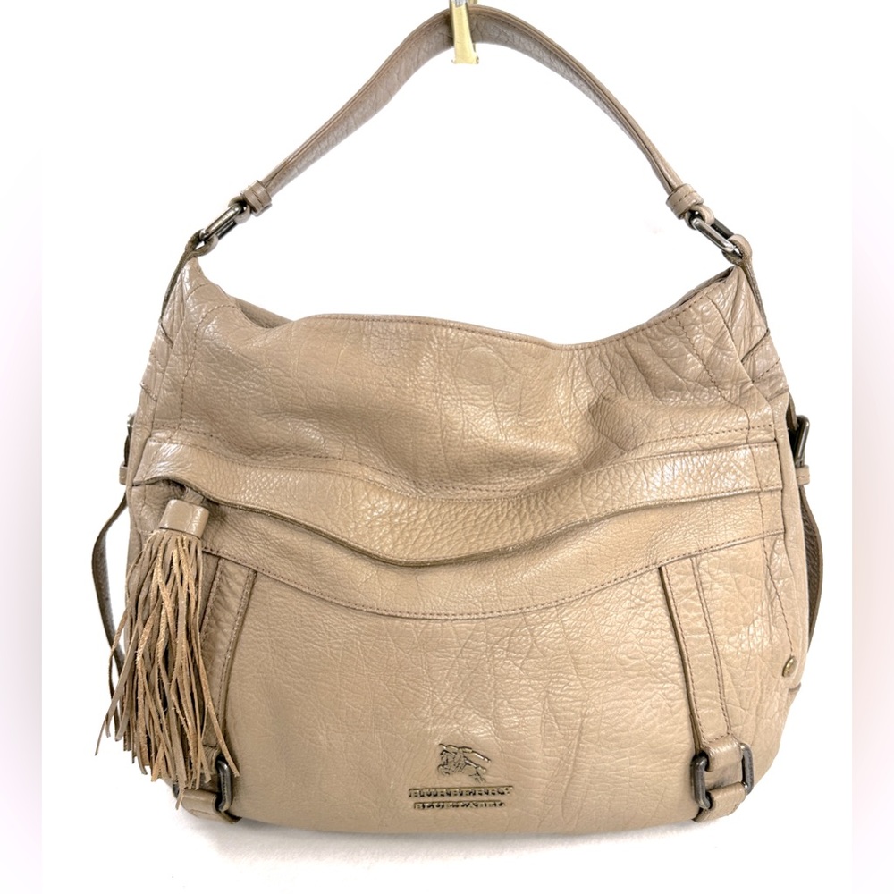 Burberry Blue Label Taupe Tan Textured Leather Shoulder Bag Luxury Authenticated